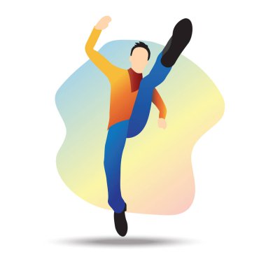 Genç bir iş adamının düz vektör çizimi hedefe doğru atlıyor, tüm engellerin üzerinden atlıyor..