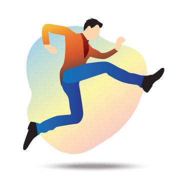 Genç bir iş adamının düz vektör çizimi hedefe doğru atlıyor, tüm engellerin üzerinden atlıyor..