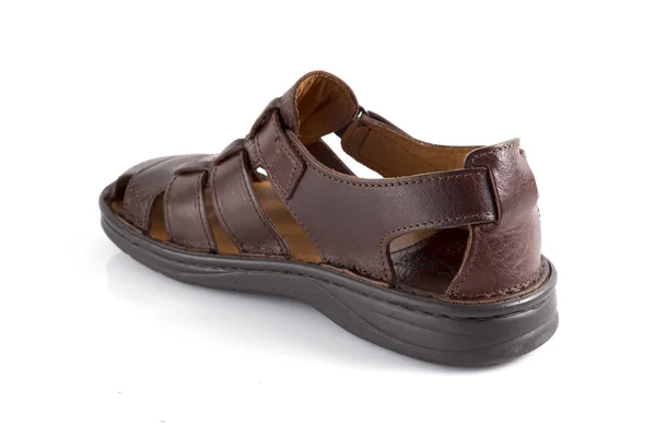 Male Brown Leather Sandal on White Background. — Stock Photo, Image