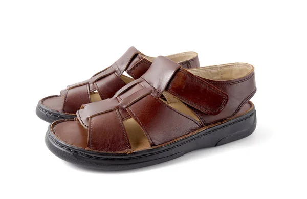 Male Brown Leather Sandal on White Background. — Stock Photo, Image