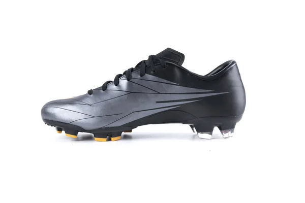 Male Black Soccer Boot on White Background — Stock Photo, Image