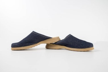 Beyaz arka plan üzerinde kadın mavi terlik