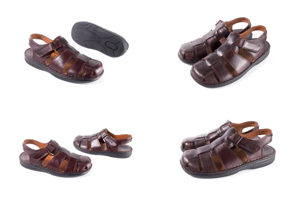 Male Brown Leather Sandal on White Background — Stock Photo, Image