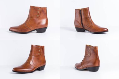 Beyaz arka plan üzerinde erkek kahverengi deri ayakkabı