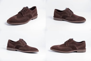 Beyaz arka plan üzerinde erkek kahverengi deri ayakkabı