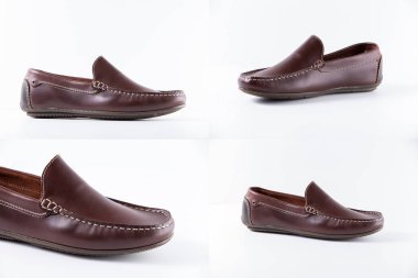 Beyaz arka plan üzerinde erkek kahverengi deri ayakkabı