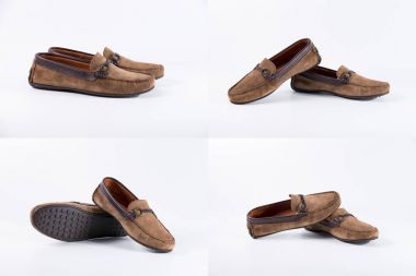 Beyaz arka plan üzerinde erkek kahverengi deri ayakkabı