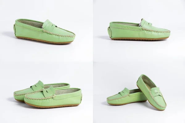 Зеленая женская обувь на белом фоне — стоковое фото