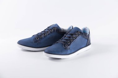 Beyaz zemin üzerine mavi deri Erkek Ayakkabı