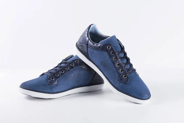 Male Blue Leather Shoe on White Background — Stock Photo, Image