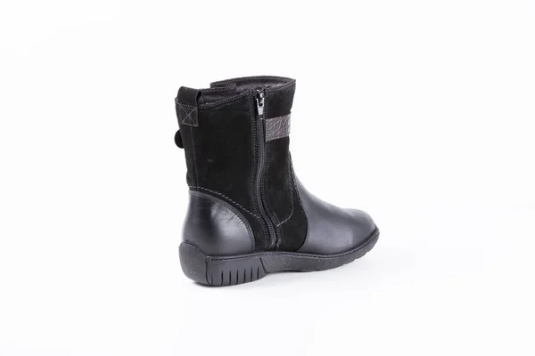 Female Black Leather Boot on White Background — Stock Photo, Image