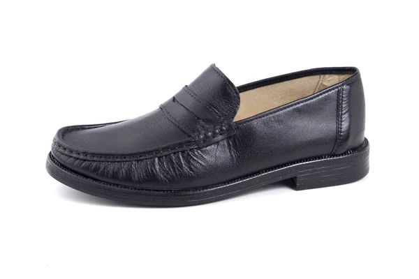 Sapato de couro preto masculino no fundo branco — Fotografia de Stock