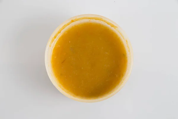 Zupa Skrzynce Tworzywa Sztucznego Białe Tło — Zdjęcie stockowe