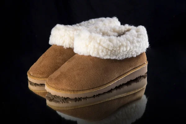 Female Brown Bedroom on Black Background, isolated Product, Comfortable Footwear. — Stock Photo, Image