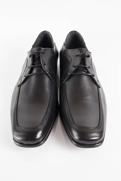 Мужская Черная Кожаная Обувь Белом Фоне Изолированный Продукт Удобная Обувь — стоковое фото