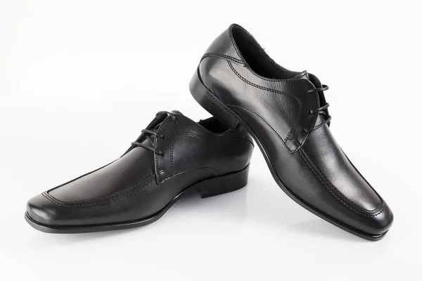 Zapato Cuero Negro Masculino Sobre Fondo Blanco Producto Aislado Calzado — Foto de Stock