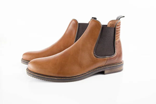 Bota Cuero Marrón Masculino Sobre Fondo Blanco Producto Aislado Calzado —  Fotos de Stock