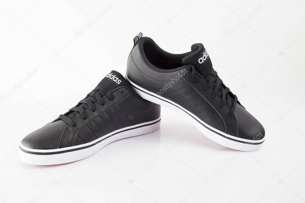 Afife, Portugal - March 17, 2018: Adidas Running boots. Adidas, multinational company. Isolated on white. Product shots