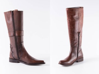 Beyaz arka planda erkek kahverengi deri botlar, izole edilmiş ürün..