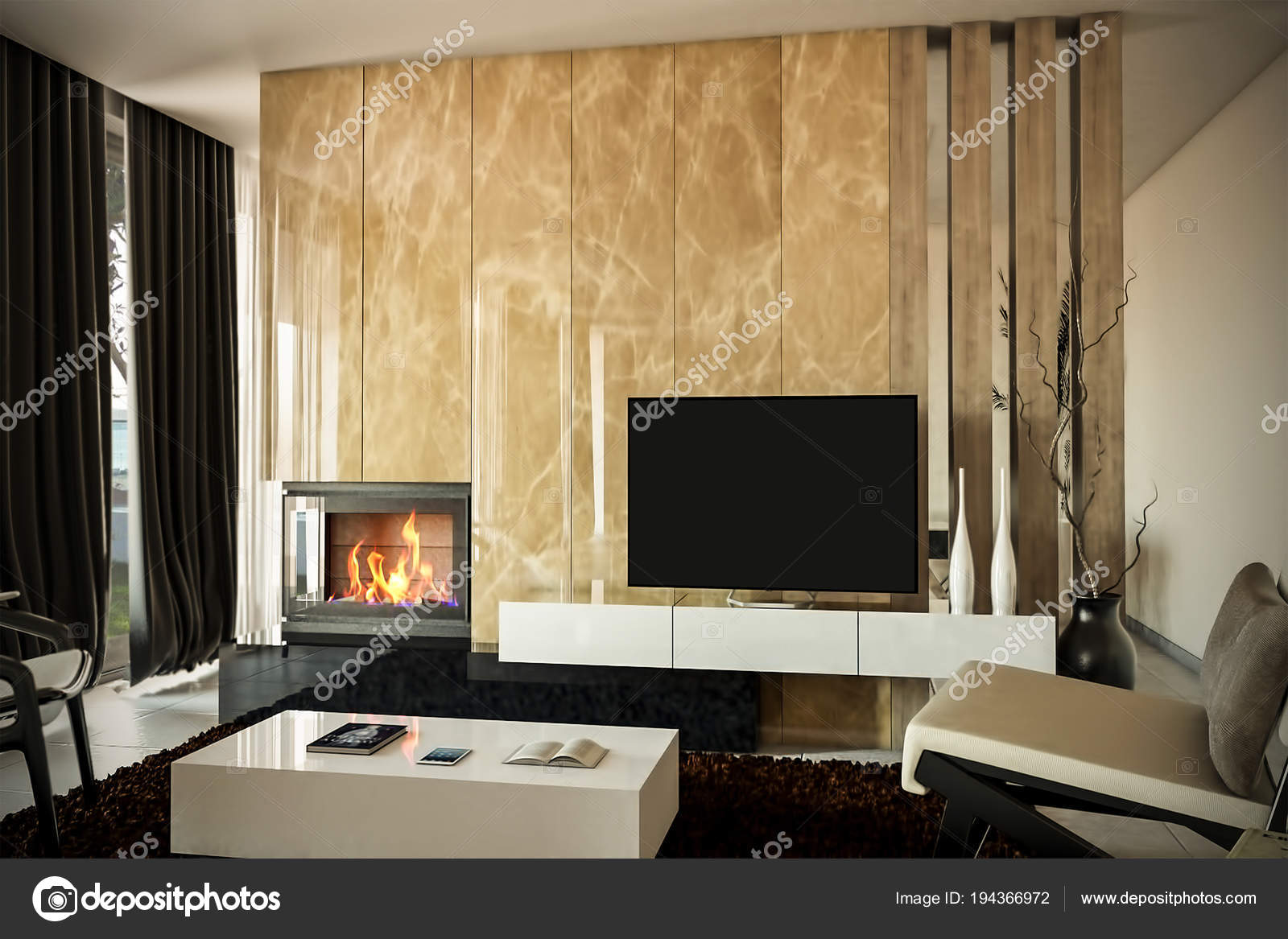Wallpaper Fireplace Feature Wall Modern Living Room Fireplace