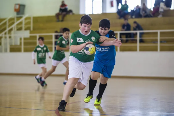 Viana Castelo ポルトガル 2020年2月15日 AdベカスB戦でのアフィフセンス選手 2020年2月15日にAfifenseハンドボールが主催するミニトーナメントにカウントするゲームIn Afife — ストック写真