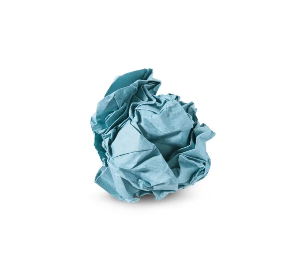 Crumpled blue paper ball isolated over white background — Stock Photo, Image