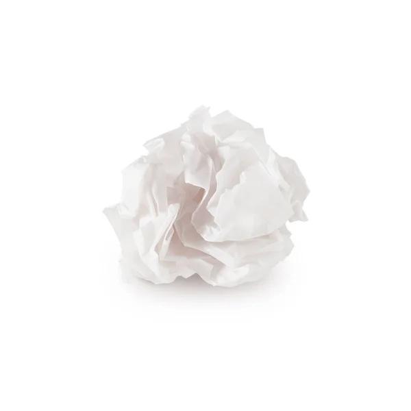 Bola de papel branco enrugada isolada sobre fundo branco — Fotografia de Stock