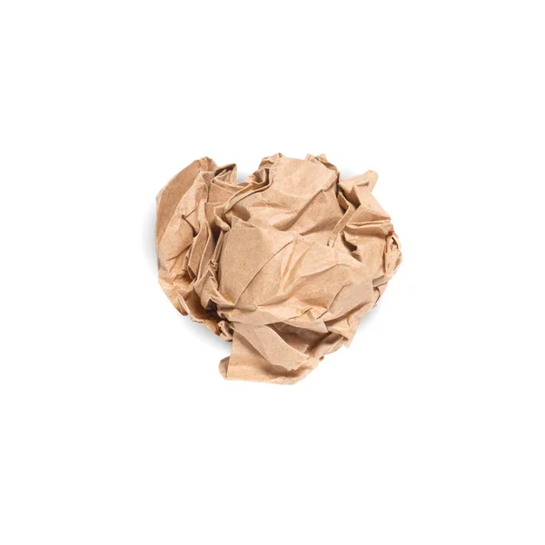 Crumpled brown paper ball isolated over white background — Stock Photo, Image