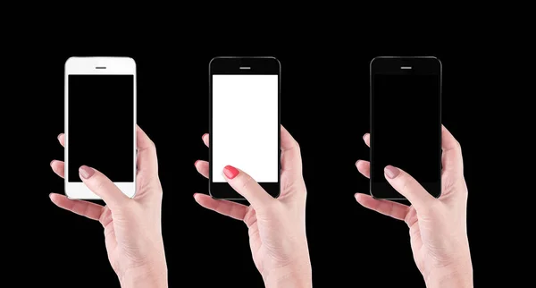 Hand halten und Smartphone berühren — Stockfoto