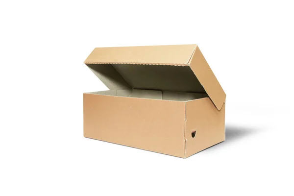 Картонная коробка с крышкой на белом фоне — стоковое фото