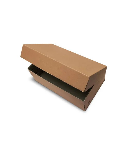 Caixa de papelão com tampa isolada sobre fundo branco — Fotografia de Stock