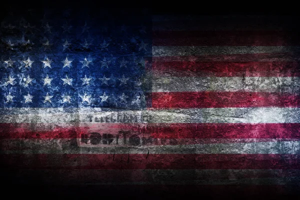 Grunge US flag on stone texture background closeup — Stock Photo, Image