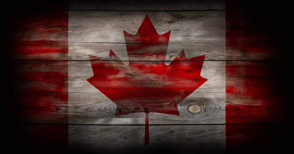 Drapeau du Canada peint sur une planche de bois grunge — Photo