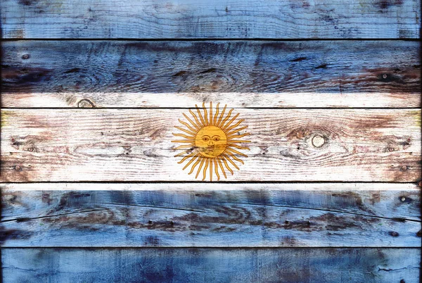 Argentina flagga målad på grungy trä planka — Stockfoto