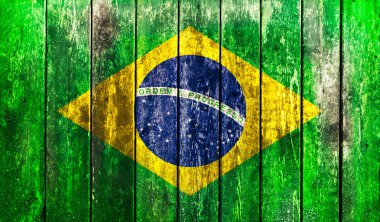 eski ahşap tahta zemin üzerine boyalı Brezilya bayrağı