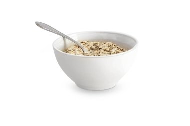 Yulaf ezmesi ya da beyaz bir kase kuru tahıl