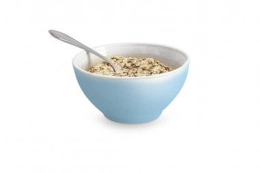 Yulaf ezmesi ya da mavi bir kase kuru tahıl