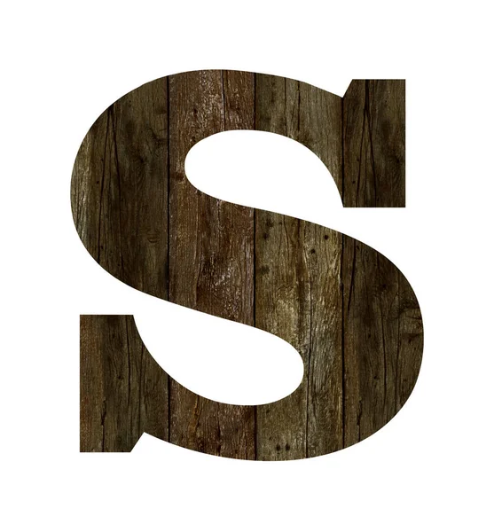 Régi fa deszka ábécé, s szöveg — Stock Fotó