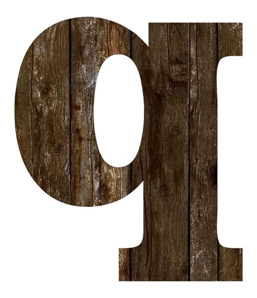 Old wooden planks alphabet, text q — Stock Photo, Image