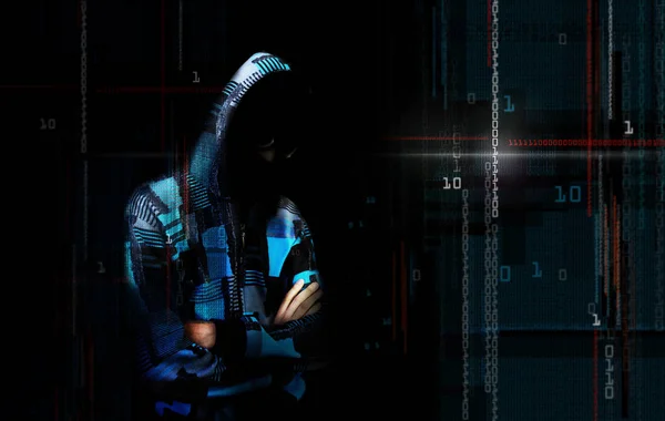 Bir yetişkin online anonim internet hacker ile görünmez yüzüne