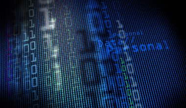 Bilgisayar monitör ekranında dijital ikili veri