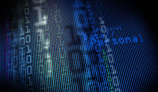Date binare digitale pe ecranul monitorului computerului — Fotografie, imagine de stoc