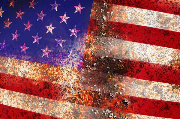 Αμερικανική σημαία στο Σκουριασμένο μέταλλο υφή στο παρασκήνιο — Φωτογραφία Αρχείου