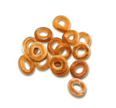 Küçük simit, beyaz bir arka plan üzerinde küçük rulolar.