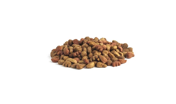 Suché krmivo pro psy a kočky, izolované na bílém pozadí — Stock fotografie