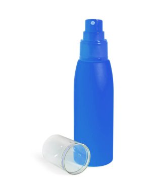 Kozmetik krem şişe mavi, açılan izole üzerinde beyaz backg sprey