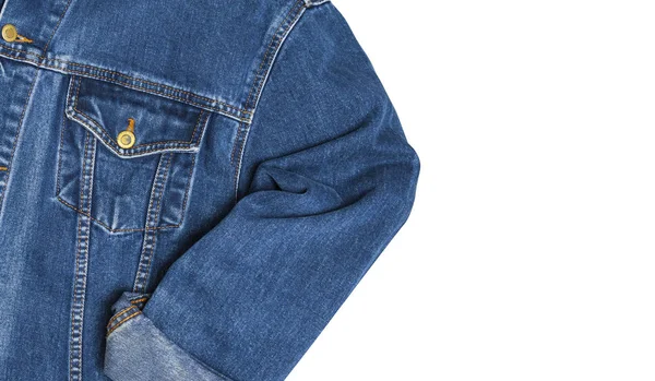 Kurtka jeansowa niebieski kolor na białym tle — Zdjęcie stockowe