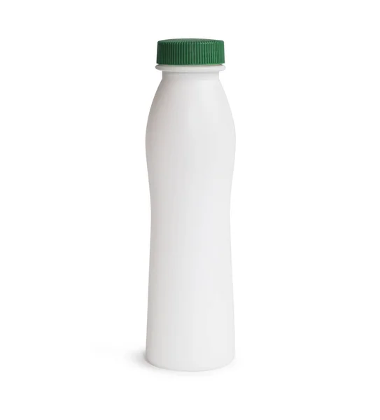 Mléko nebo šampon plastová láhev se zeleným uzávěrem — Stock fotografie
