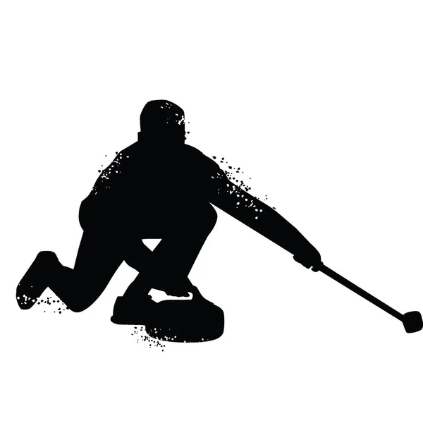 Silhouette de joueur de curling isolée sur fond blanc — Image vectorielle