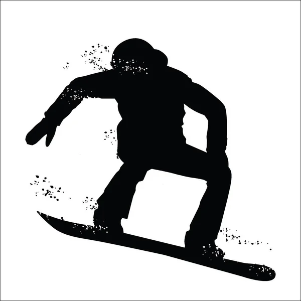 Black silhouette of snowboarder isolated on white background. — Stock Vector